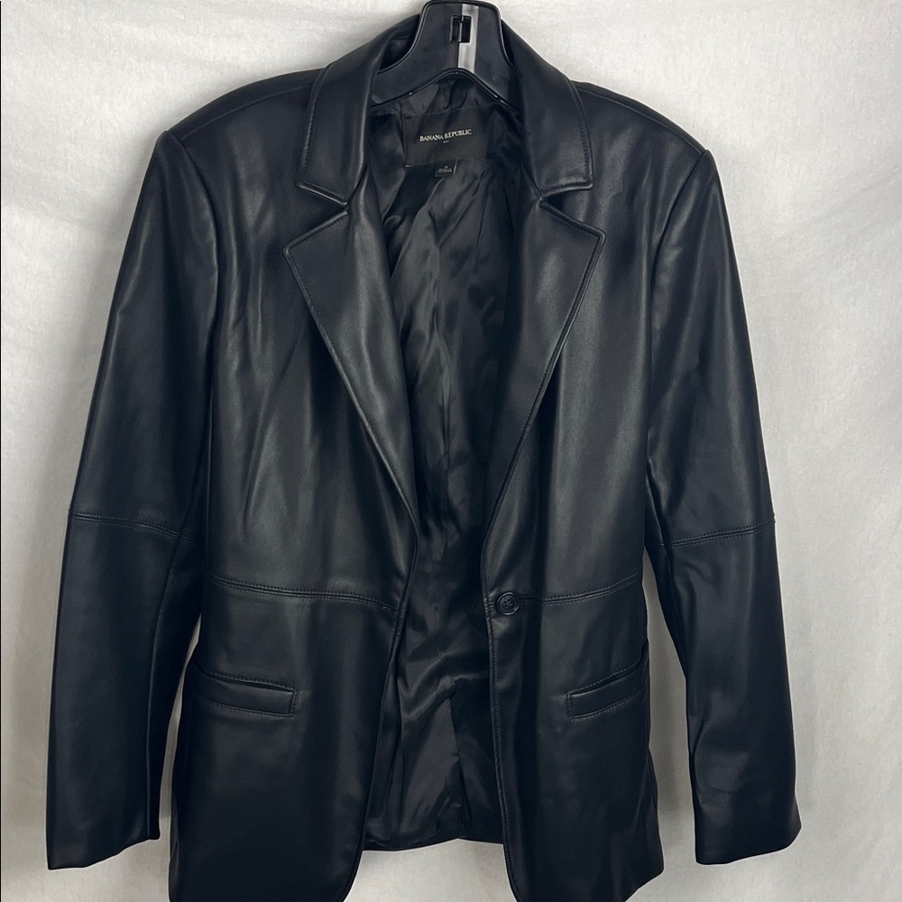 Banana Republic Black faux Leather Blazer 6